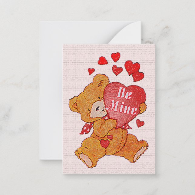 Be Mine Teddy Bear Valentine Mini Kids Cards (Front)