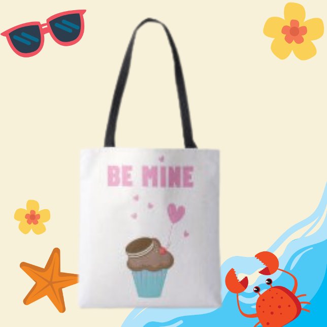Be Mine Typography Cake Heart Balloon Tote Bag (Creator Uploaded)