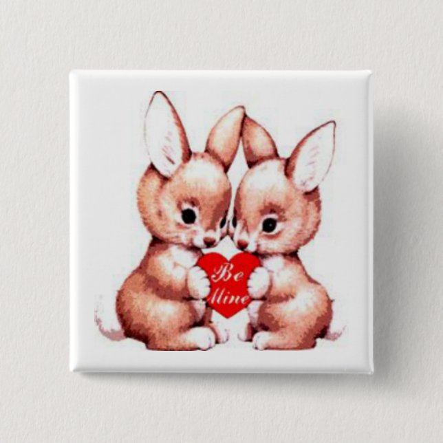 Be Mine Valentine Bunnies Button (Front)