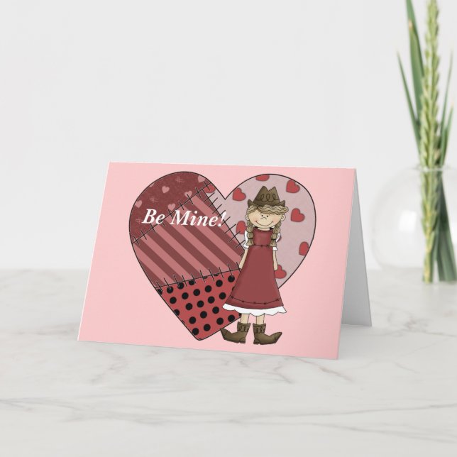 Be Mine - Valentine Cowgirl Heart - Western Holiday Card (Front)