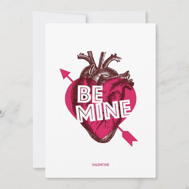 Be Mine! Valentine Flat Card. Heart and Arrow. Card (Front)