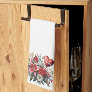 Be Mine Valentine floral/heart Tea Towel