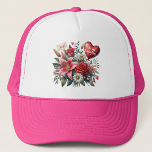 Be Mine Valentine floral/heart Trucker Hat