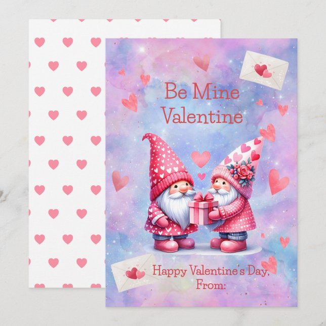 Be Mine Valentine Gnomes Flat Holiday Card (Front/Back)