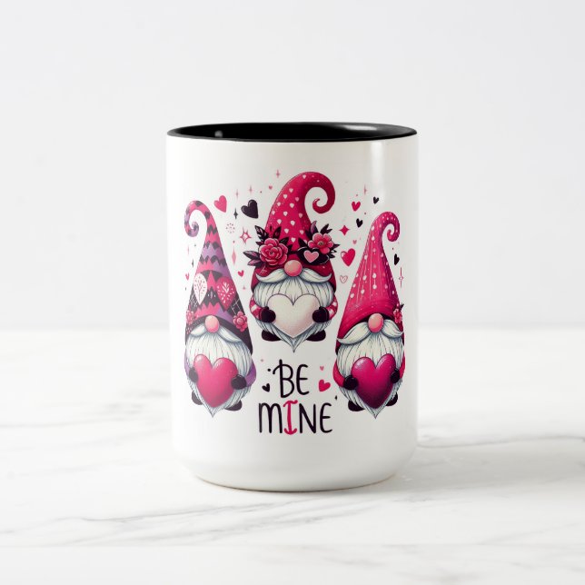 Be Mine Valentine Gnomes  Two-Tone Coffee Mug (Center)