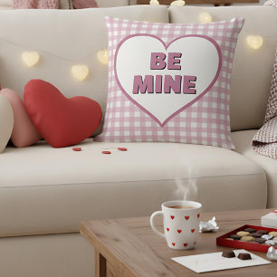 Be Mine Valentine Pink and White Plaid Gingham Cushion