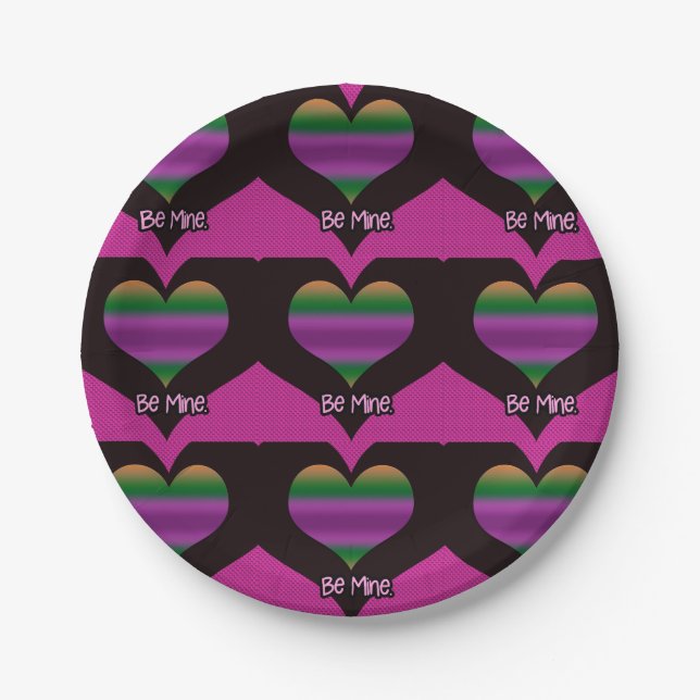Be Mine Valentine Purple Heart Paper Plate (Front)