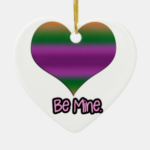 Be Mine Valentine Purple Stripe Heart Ceramic Tree Decoration