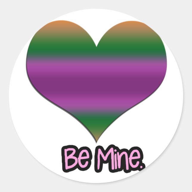 Be Mine Valentine Purple Stripe Heart Classic Round Sticker (Front)