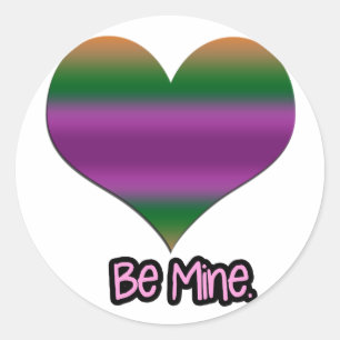 Be Mine Valentine Purple Stripe Heart Classic Round Sticker
