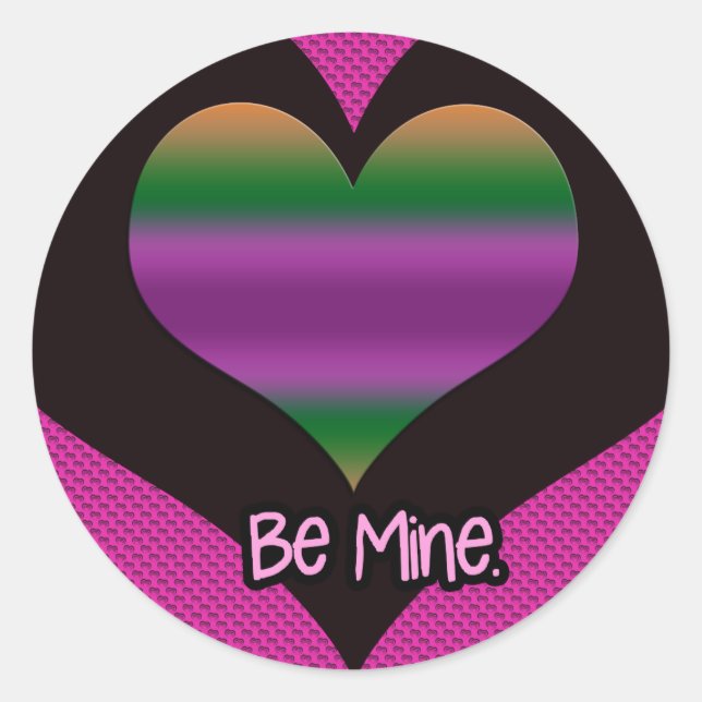 Be Mine Valentine Purple Stripe Heart Classic Round Sticker (Front)