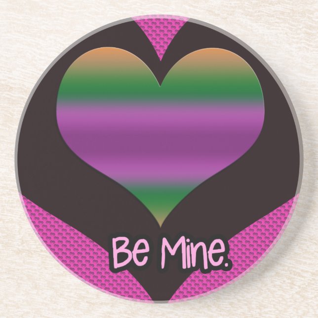 Be Mine Valentine Purple Stripe Heart Coaster (Front)