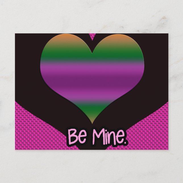 Be Mine Valentine Purple Stripe Heart Holiday Postcard (Front)