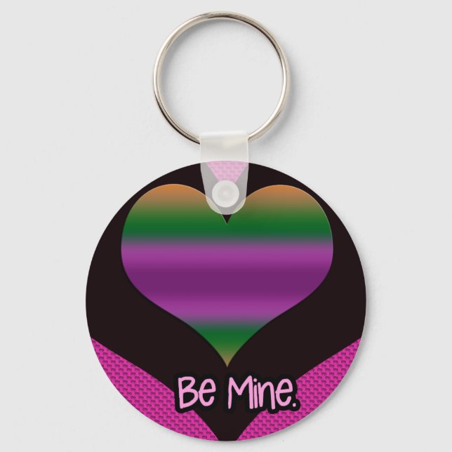 Be Mine Valentine Purple Stripe Heart Key Ring (Front)