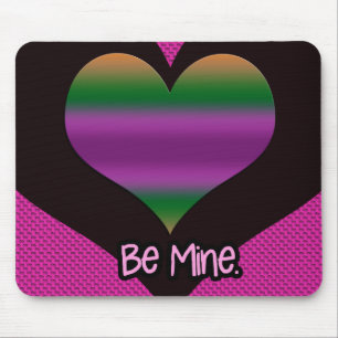 Be Mine Valentine Purple Stripe Heart Mouse Mat