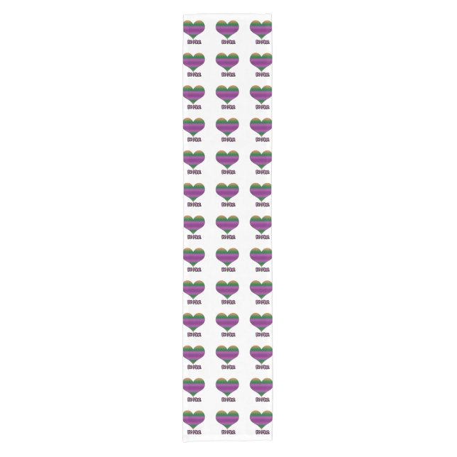 Be Mine Valentine Purple Stripe Heart Short Table Runner (Front)