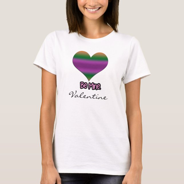 Be Mine Valentine Purple Stripe Heart T-Shirt (Front)
