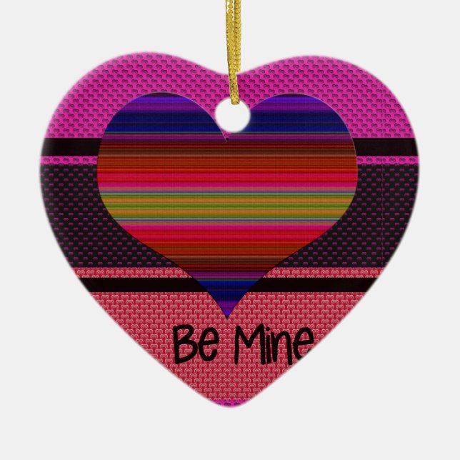 Be Mine Valentine Rainbow Heart Ceramic Tree Decoration (Front)