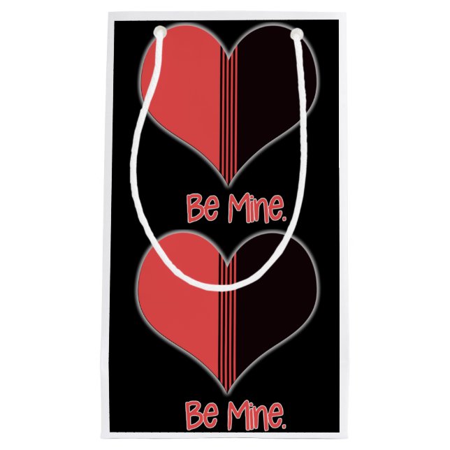 Be Mine Valentine Red Black Stripe Heart Small Gift Bag (Front)