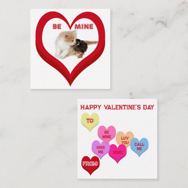BE MINE Valentine's Critters Conversation Hearts Card (Front/Back)