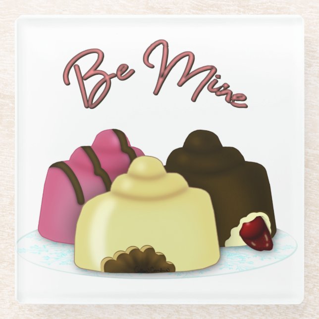 Be Mine Valentine's Day Candy Glass Coaster (Front)