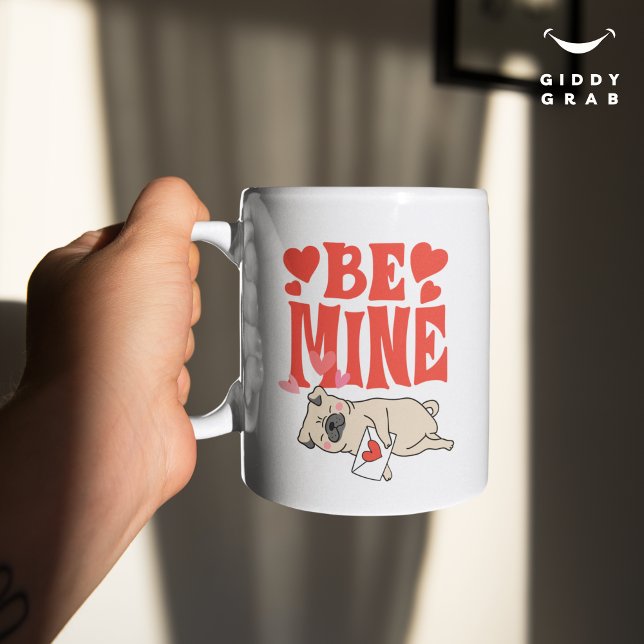 Be Mine: Valentine's Funny Cute Pug & Love Letter Coffee Mug (Creator Uploaded)
