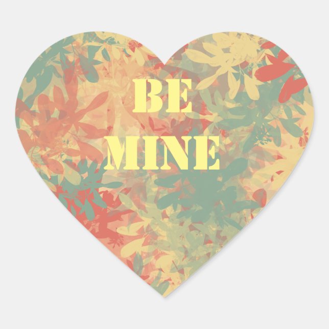 Be Mine Valentines Neutral Colour Leaf Pattern Heart Sticker (Front)