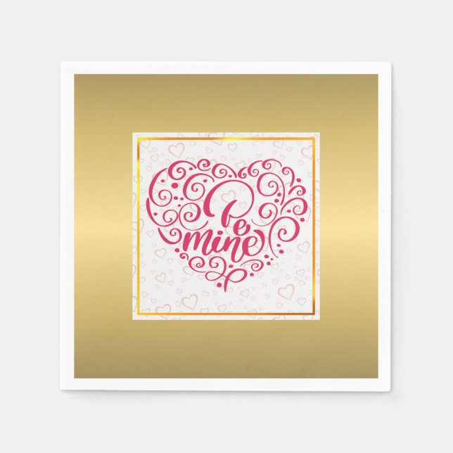 Be Mine" Vintage Text: Happy Valentine's Day Napkin (Front)