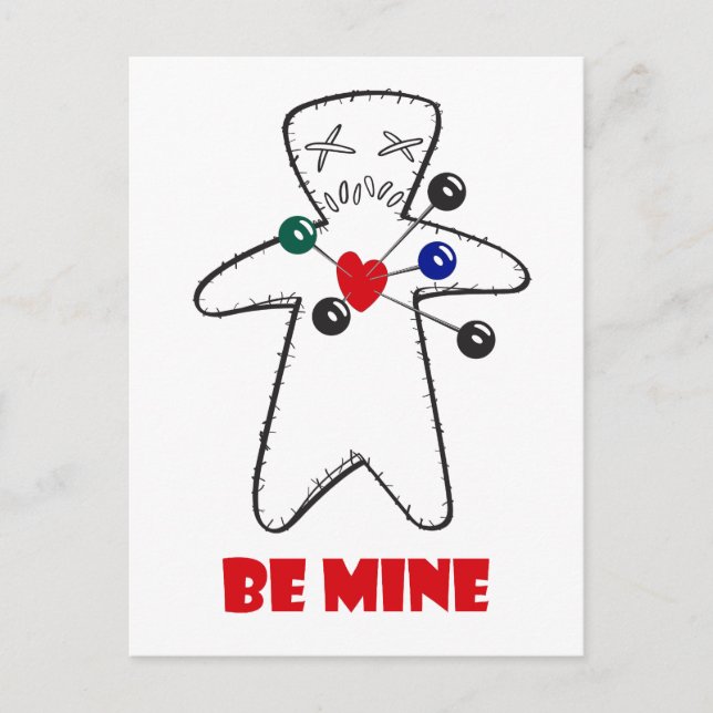 "Be Mine" Voodoo Doll Postcard (Front)