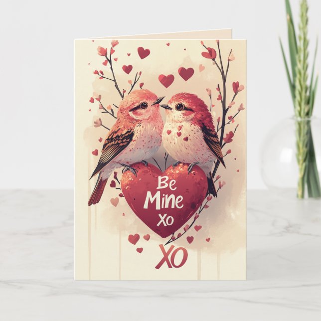 Be Mine XoXo Two Love Birds Valentines card (Front)