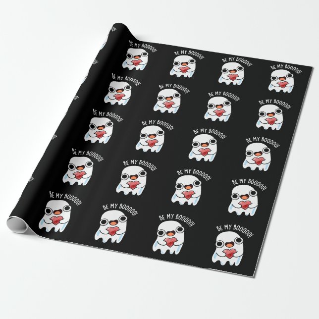 Be My Boo Funny Ghost Pun Dark BG Wrapping Paper (Unrolled)