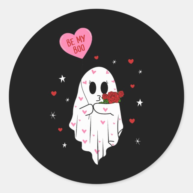 Be My Boo Valentine Ghost With Bylloon Happy V Day Classic Round Sticker (Front)