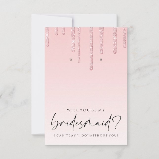 Be My Bridesmad Pink Glitter Earring Holder Thank You Card (Front)