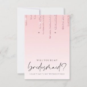 Be My Bridesmad Pink Glitter Earring Holder Thank You Card