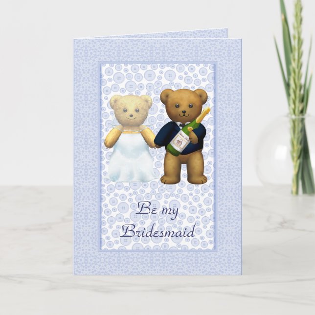 Be my Bridesmaid Blue Teddy bear couple invite (Front)