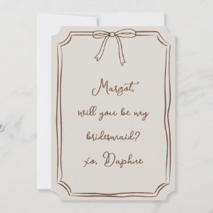 Be my bridesmaid? Brown and Taupe Neutral Invitation