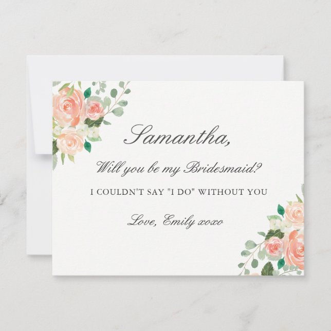 Be My Bridesmaid Card Peach Watercolor Floral (Front)