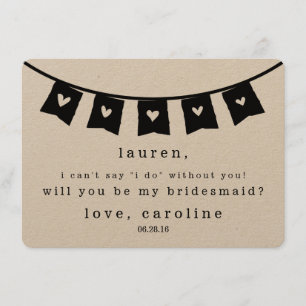 Be My Bridesmaid Card   Rustic Kraft Hearts