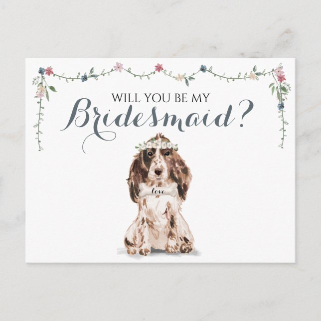 Be my bridesmaid Cocker Spaniel Dog Invitation Postcard (Front)