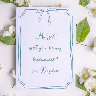 Be my bridesmaid? Dusty Blue Coquette Bow Proposal Invitation