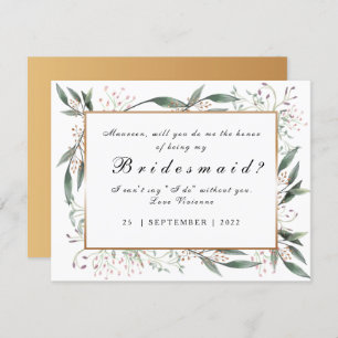 Be My Bridesmaid  elegant green leaf gold Invitation