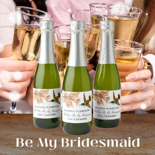 Be My bridesmaid  Elegant Hummingbird Watercolor W Sparkling Wine Label