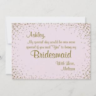 Be My Bridesmaid Gold Confetti on Blush Invitation