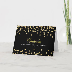 Be My Bridesmaid Gold Faux Glitter Confetti Black Invitation