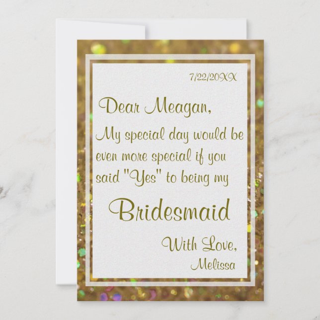 Be My Bridesmaid | Gold Glitter Glam Invitation (Front)