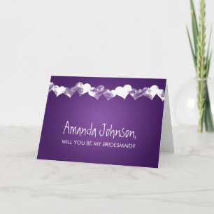 Be My Bridesmaid Grunge Hearts Purple Invitation