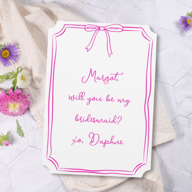 Be my bridesmaid? Hot Pink Coquette Bow Proposal Invitation (Creator Uploaded)
