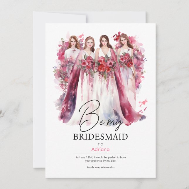 Be my Bridesmaid in Watercolor | Wedding Invitation (Front)