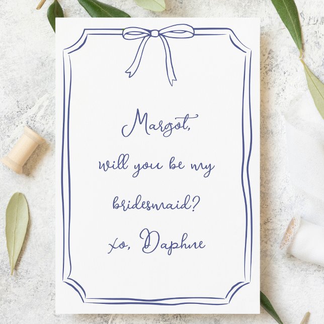 Be my bridesmaid? Navy Blue Coquette Bow Proposal Invitation (Creator Uploaded)