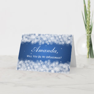 Be My Bridesmaid Party Sparkle Blue Invitation